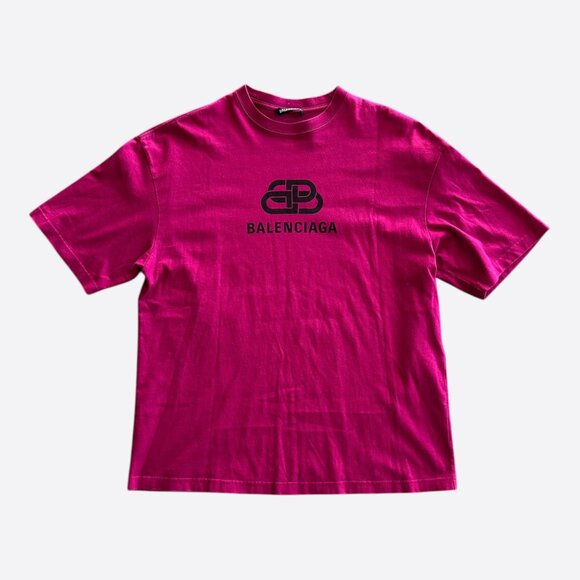 Balenciaga Pink & Black BB Logo T-Shirt - Picture 1 of 5